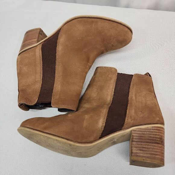 Dune London Women's Walker Boot Size 10 Block Heel Chelsea Pull On Tan Suede Y - Picture 7 of 11
